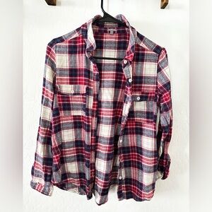 Red white and blue plaid shirt